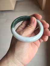 Load image into Gallery viewer, 53.5mm certified 100% natural Type A oily dark green gray black(老油青) half mountain half water (半山半水) oval jadeite jade bangle BS178-0061
