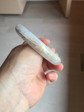 Load image into Gallery viewer, 56.5mm 100% Natural type A icy watery green/blue carved and golden-painted chubby round cut Jadeite Jade bangle PC75