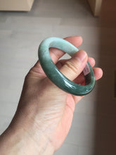 Load image into Gallery viewer, 53.4mm certified 100% natural Type A oily dark green gray black(老油青) half mountain half water (半山半水) oval jadeite jade bangle BS177-0063