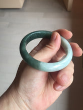 Load image into Gallery viewer, 53.4mm certified 100% natural Type A oily dark green gray black(老油青) half mountain half water (半山半水) oval jadeite jade bangle BS177-0063