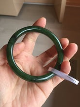 Load image into Gallery viewer, 59.5mm certified 100% Natural dark green/black nephrite (碧玉) bangle HN48-0136