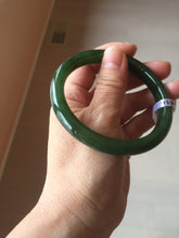 Load image into Gallery viewer, 59.5mm certified 100% Natural dark green/black nephrite (碧玉) bangle HN48-0136