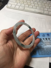 Load image into Gallery viewer, 57.5mm certified 100% natural type A icy watery white beige with green floating flowers flat jadeite bangle PD26-5816