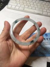 Load image into Gallery viewer, 57.5mm certified 100% natural type A icy watery white beige with green floating flowers flat jadeite bangle PD26-5816
