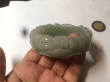 Load image into Gallery viewer, 53mm 100% natural light green/gray Quartzite (Shetaicui jade) 3D carved Magpie and Peony bangle XY62