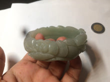 Load image into Gallery viewer, 53mm 100% natural light green/gray Quartzite (Shetaicui jade) 3D carved Magpie and Peony bangle XY62