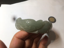 Load image into Gallery viewer, 53mm 100% natural light green/gray Quartzite (Shetaicui jade) 3D carved Magpie and Peony bangle XY62