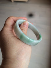 Load image into Gallery viewer, 52.8mm Certified type A 100% Natural sunny green/white square Jadeite Jade bangle BF63-4716
