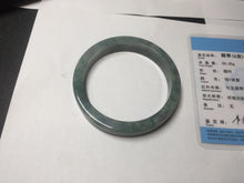 Load image into Gallery viewer, 58.5mm Certified Type A 100% Natural Dark Green Purple Gray Monet's Pond Square Jadeite Jade Bangle PF85-7521