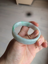 Load image into Gallery viewer, 52.8mm Certified type A 100% Natural sunny green/white square Jadeite Jade bangle BF63-4716