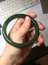 Load image into Gallery viewer, 59.5mm certified 100% Natural dark green/black nephrite (碧玉) bangle HN48-0136