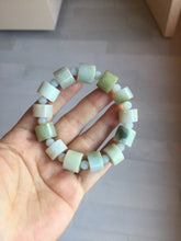 Load image into Gallery viewer, AllaboutjadeCanada.com only 54–58mm 100% Natural Type A light Green, yellow, purple, brown & Gray Jadeite Cylinder Bead Bracelet PC245 add on item.
