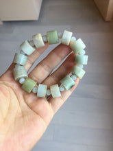 Load image into Gallery viewer, AllaboutjadeCanada.com only 54–58mm 100% Natural Type A light Green, yellow, purple, brown & Gray Jadeite Cylinder Bead Bracelet PC245 add on item.