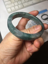 Load image into Gallery viewer, 58.5mm Certified Type A 100% Natural Dark Green Purple Gray Monet's Pond Square Jadeite Jade Bangle PF85-7521