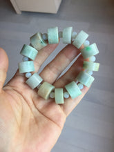 Load image into Gallery viewer, AllaboutjadeCanada.com only 54–58mm 100% Natural Type A light Green, yellow, purple, brown & Gray Jadeite Cylinder Bead Bracelet PC245 add on item.