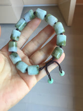 Load image into Gallery viewer, 54–66mm 100% Natural Type A Dark Green, White, Lavender & Gray Jadeite Cylinder Bead Bracelet PC243