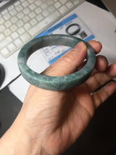 Load image into Gallery viewer, 58.5mm Certified Type A 100% Natural Dark Green Purple Gray Monet's Pond Square Jadeite Jade Bangle PF85-7521