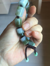 Load image into Gallery viewer, 54–66mm 100% Natural Type A Dark Green, White, Lavender & Gray Jadeite Cylinder Bead Bracelet PC243