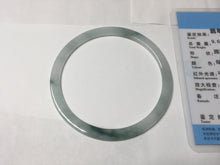 Load image into Gallery viewer, 58.3mm certified 100% natural type A light green white with green floating flowers flat jadeite bangle PD29-5817