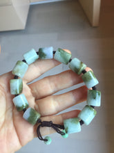 Load image into Gallery viewer, 54–66mm 100% Natural Type A Dark Green, White, Lavender & Gray Jadeite Cylinder Bead Bracelet PC243