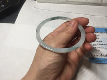 Load image into Gallery viewer, 58.3mm certified 100% natural type A light green white with green floating flowers flat jadeite bangle PD29-5817