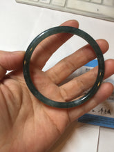 Load image into Gallery viewer, 59.5mm Certified Type A 100% Natural dark green/blue/gray Guatemala slim round cut Jadeite bangle PD177-2483