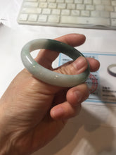 Load image into Gallery viewer, 51mm certified 100% natural Type A sunny green oily dark green gray black(老油青) half mountain half water (半山半水) oval jadeite jade bangle BS175-0060