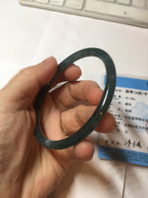 Load image into Gallery viewer, 59.5mm Certified Type A 100% Natural dark green/blue/gray Guatemala slim round cut Jadeite bangle PD177-2483