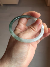 Load image into Gallery viewer, Sold !55.3mm Certified type A 100% Natural icy watery dark green white half mountain half water two-tone(半山半水) slim round cut Jadeite bangle BG218-8579