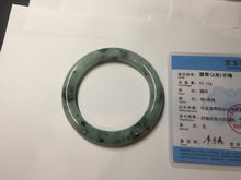 Load image into Gallery viewer, 58mm Certified Type A 100% Natural light green with flying dark green flowers round cut Jadeite bangle PE21-5864