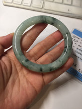 Load image into Gallery viewer, 58mm Certified Type A 100% Natural light green with flying dark green flowers round cut Jadeite bangle PE21-5864
