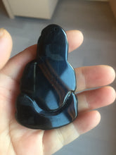 Load image into Gallery viewer, 100% Natural dark green/black jadeite jade(Mocui, 墨翠) GuanYin(观音) Pendant/handhold worry stone BL142