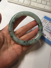 Load image into Gallery viewer, 58mm Certified Type A 100% Natural light green with flying dark green flowers round cut Jadeite bangle PE21-5864