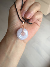 Load image into Gallery viewer, 22.3-26.6mm Type A 100% Natural light purple white Jadeite Jade Safety Guardian Button donuts Pendant BF136