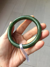 Load image into Gallery viewer, 60.2mm certified 100% Natural dark green/black round cut nephrite (碧玉) bangle HN173-9134