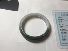 Load image into Gallery viewer, 53.5mm certified 100% natural Type A oily dark green gray black(老油青) half mountain half water (半山半水) oval jadeite jade bangle BS178-0061