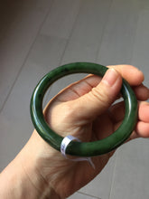 Load image into Gallery viewer, 60.2mm certified 100% Natural dark green/black round cut nephrite (碧玉) bangle HN173-9134
