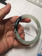 Load image into Gallery viewer, 58.4mm Certified Type A 100% Natural light green with flying dark green flowers round cut Jadeite bangle PE22-5861
