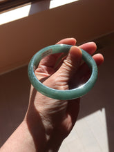 Load image into Gallery viewer, 61.4mm Certified Type A 100% Natural Light Green/Blue/Gray With Flying Snow Guatemala Jadeite Bangle PH266-1243