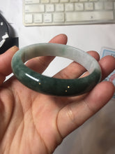 Load image into Gallery viewer, 53.5mm certified 100% natural Type A oily dark green gray black(老油青) half mountain half water (半山半水) oval jadeite jade bangle BS178-0061