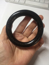 Load image into Gallery viewer, 54.9mm certified 100% Natural black(MO YU 墨玉) meteorite Stellar Night sky chubby round cut nephrite bangle HF119-8244
