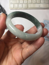 Load image into Gallery viewer, 53.5mm certified 100% natural Type A oily dark green gray black(老油青) half mountain half water (半山半水) oval jadeite jade bangle BS178-0061