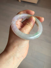 Load image into Gallery viewer, 53.3mm 100% Natural type A sunny green purple brown gray white carved flowers and golden-painted Jadeite Jade bangle BG231-5035