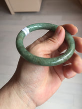 Load image into Gallery viewer, 55.5mm Certified Type A 100% Natural dark green/gray round cut Jadeite Jade bangle D155-5370
