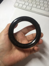 Load image into Gallery viewer, 54.9mm certified 100% Natural black(MO YU 墨玉) meteorite Stellar Night sky chubby round cut nephrite bangle HF119-8244