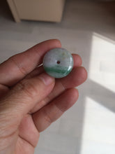 Load image into Gallery viewer, 23.5/4.9mm Type A 100% Natural green white Jadeite Jade Safety Guardian Button donuts Pendant BP115