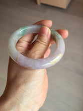 Load image into Gallery viewer, 53.3mm 100% Natural type A sunny green purple brown gray white carved flowers and golden-painted Jadeite Jade bangle BG231-5035