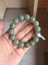 Load image into Gallery viewer, 14x13mm 100% Natural light green/gray vintage style nephrite Jade bead bracelet HF38