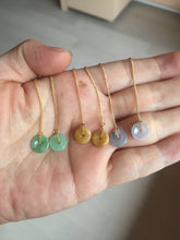 Load image into Gallery viewer, 8.5-9mm 100% Natural type A icy watery sunny green purple yellow safe and sound donut jadeite Jade dangling earring group BQ39