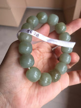 Load image into Gallery viewer, 14x13mm 100% Natural light green/gray vintage style nephrite Jade bead bracelet HF38